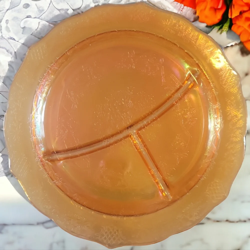 1 Vtg 34 Federal Normandie Lattice & Daisy Sunburst Depression Glass Grill Plate